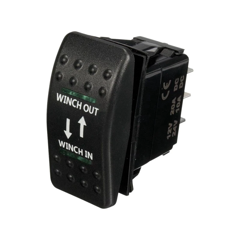 5X 12V 20A Winch In Winch Out ON-OFF-ON Rocker Switch 7 Pin LED Green