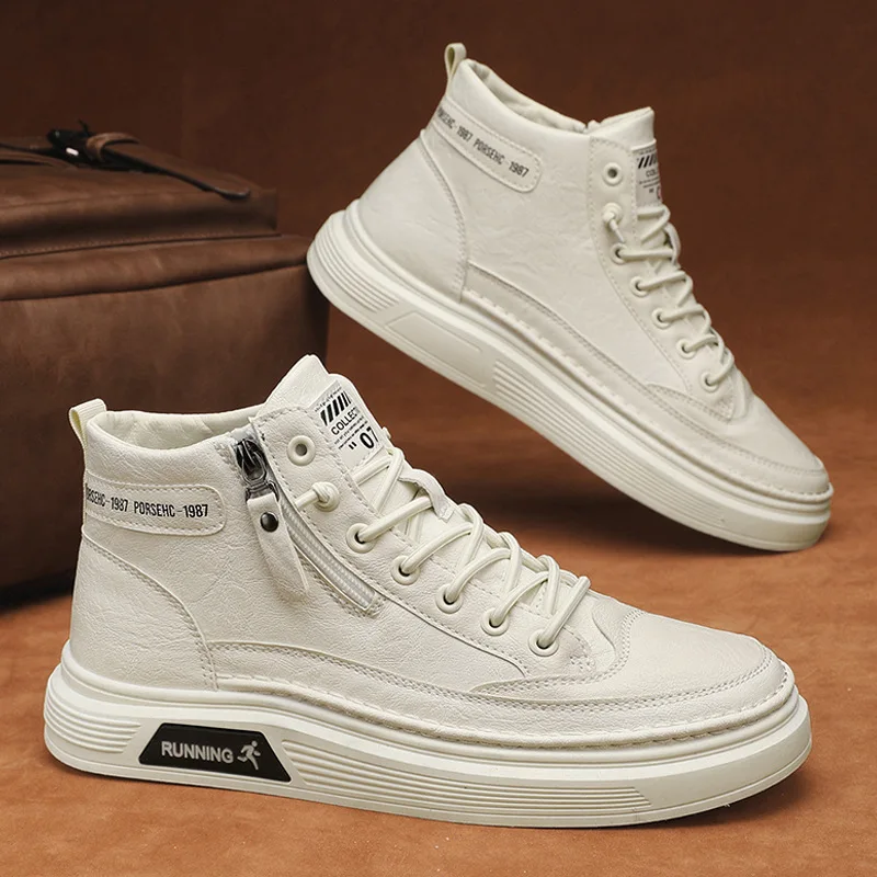 

New High-top Men's Shoes for Autumn Korean-style Trendy Brogue Casual Leather Shoes Men Fashionable Sneakers Men Trendy Sneaker