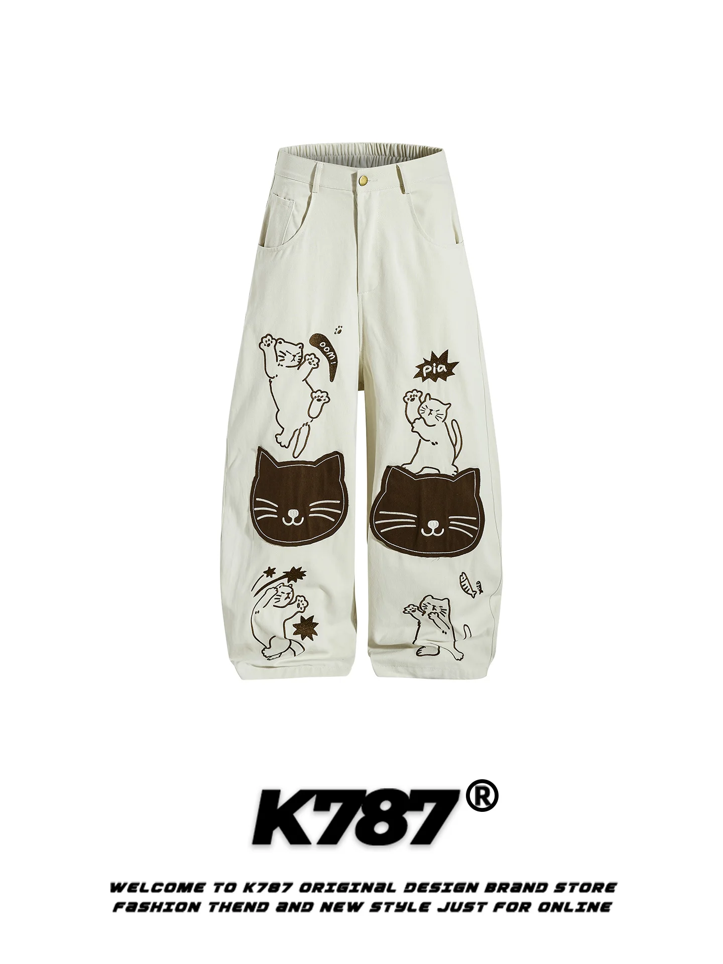 

Брюки K787 в американском ретро-стиле, милые, с пэчворком, повседневные, широкие, с высокой талией, свободного кроя, стройнящие, повседневные брюки-кюлоты