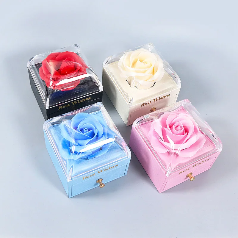 Preserved Flower Gift Box Eternal Rose Acrylic Ring Necklace Jewelry Box Storage Display Case Girlfriend Mother Jewelry Gifts