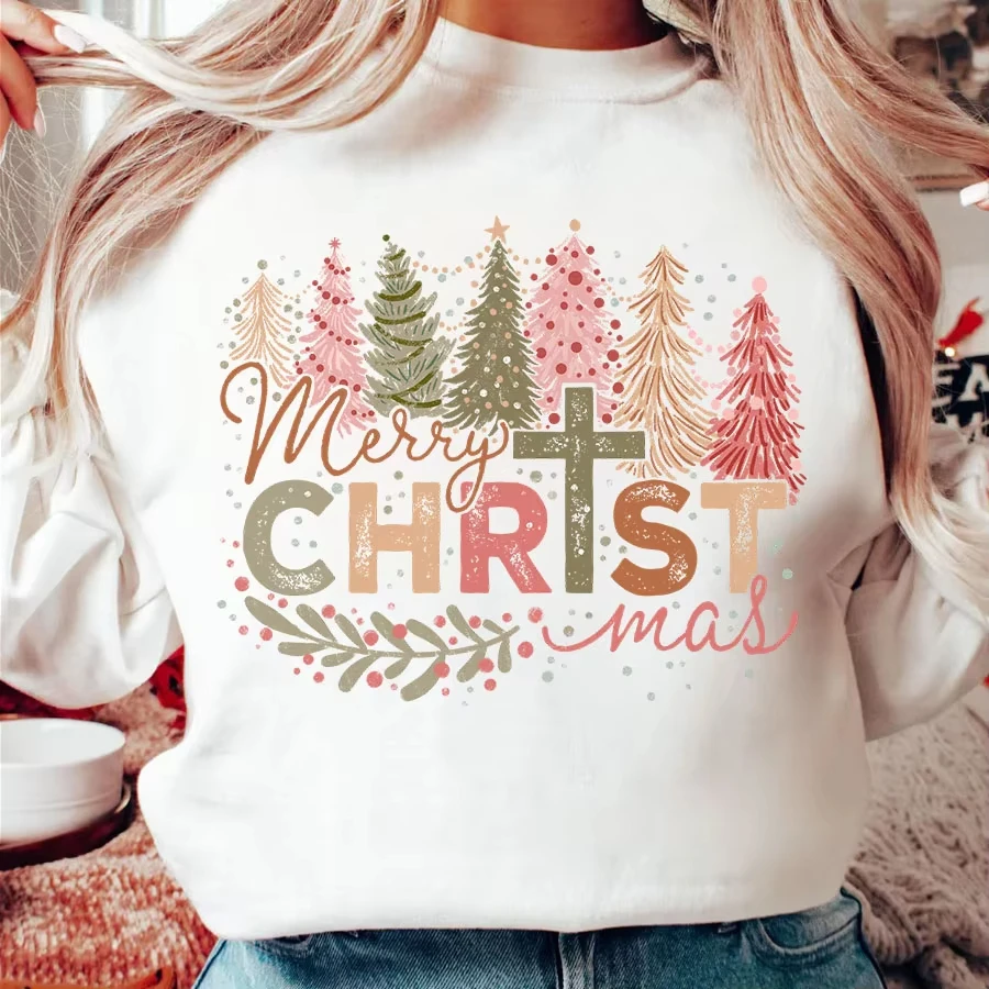 메리 크리스마스 트리 프린트 남성 여성 크루넥 후드 패션 따뜻한 옷 만화 스웨트셔츠 크루넥 가을 겨울 이너웨어