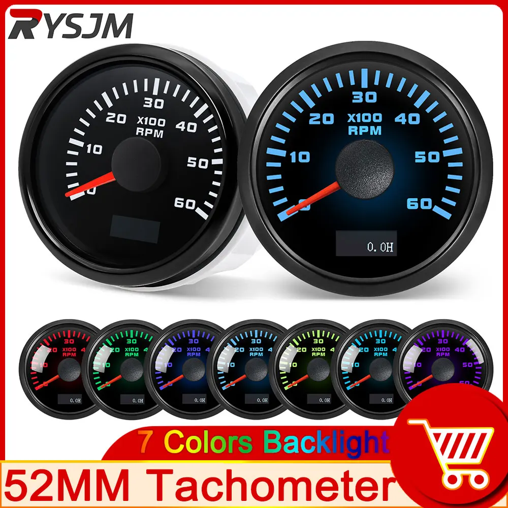 3000/4000/6000/7000/8000 RPM 52MM Digital Tachometer 7 Colors Backlight Boat Tachometer with LCD for Car Marine Boat Yacht RV