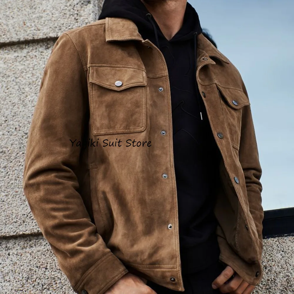 

Casual Suit Jackets for Man Lapel Collar Men's Jacket Faux Suede Fabric Single-breasted Men's Social Coat Urban Blazers Fashion