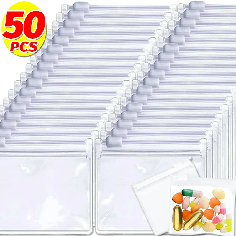 Mini sacos dispensadores de comprimidos, bolsa portátil de viagem para joias com zíper deslizante, auto-vedação, organização de armazenamento à prova d'água, atacado