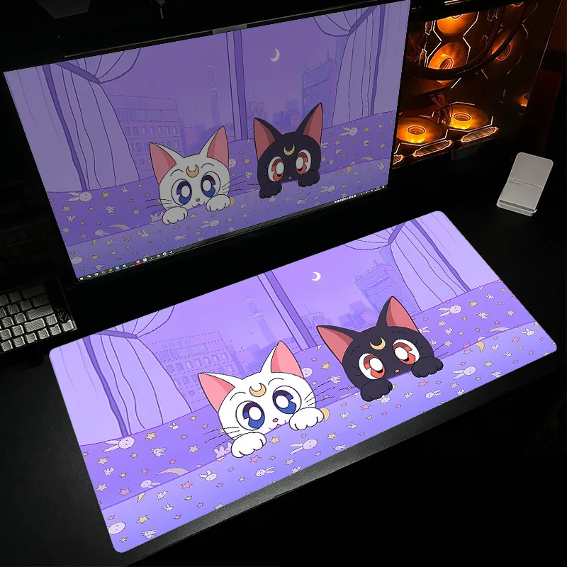 Duża podkładka pod mysz Luna i Artemis Podkładka na biurko Gaming Laptop Cute Anime Pink Pastel Podkładki pod mysz Kawaii Cat Rozszerzone akcesoria do gier — zdjęcie produktu 3