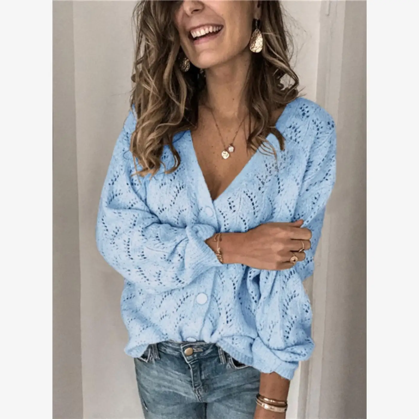 

Женский зимний свитер 2023, Street Sle Long Sve V-Ne, трикотаж из смеси хлопка с теплой пальто, женское повседневное пальто irt