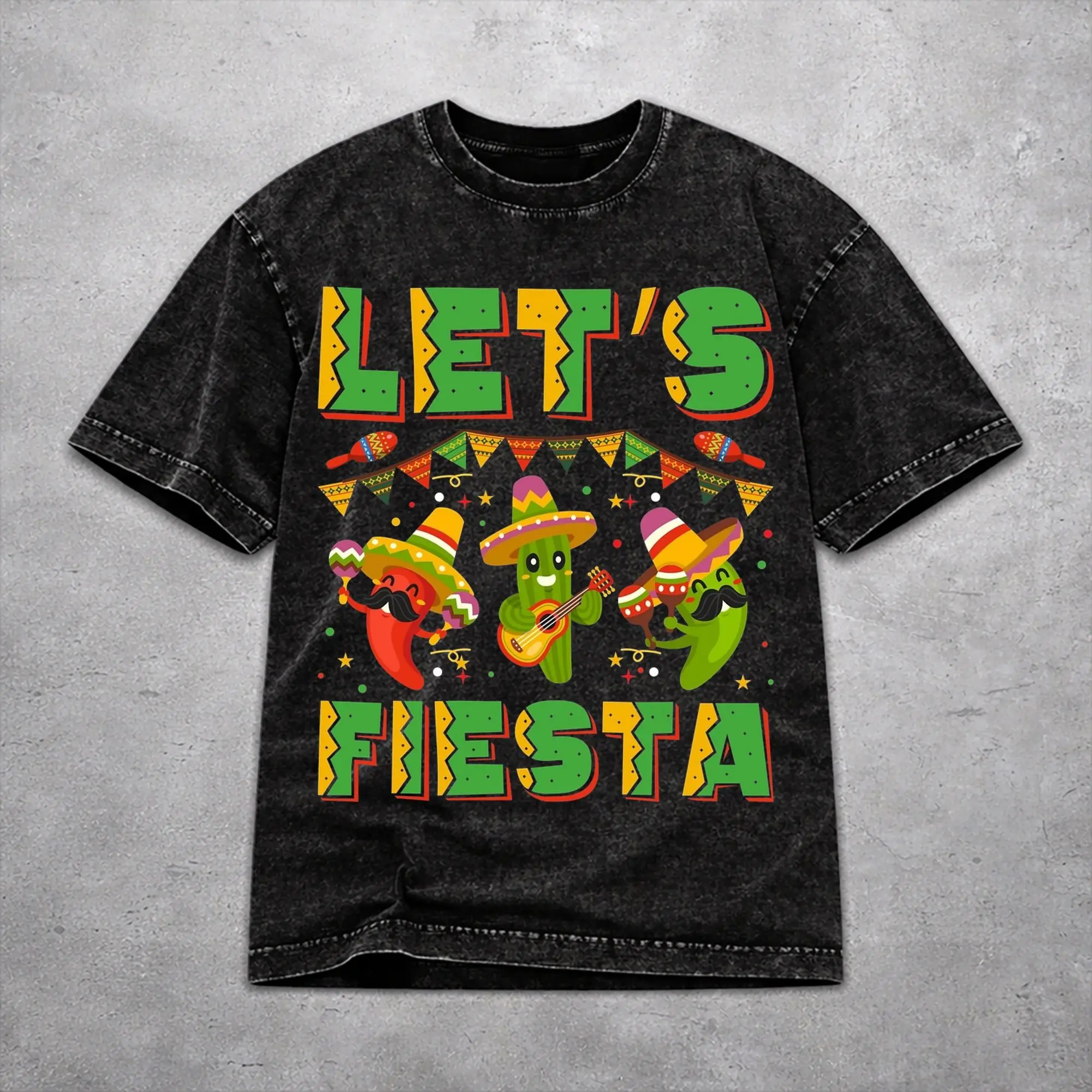 Men Women Harajuku Washed T-shirts Fiesta Squad Cinco De Mayo Printed T Shirt Merch Street  Tee Shirt