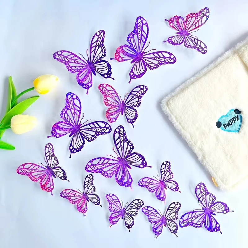 

12 Pcs/lot Hollow Gold Colorful 3D Butterflies Wall Sticker Kid Room Wedding Decoration for Bedroom Party Home Decor Living Room