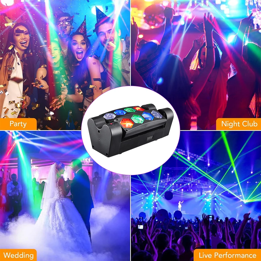 MUXXDJ Mini lumière LED 8x3W RGBW araignée lumière principale mobile 4 en 1 DMX512 effet lumière pour KTV DJ Bar scène Disco éclairage