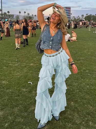 Imagen 2 del producto Pantalones acampanados irregulares con diseño de gato extraño para mujer Y2K Patchwork transparente verano Hipster salvaje básico calle tendencia pantalones clásicos