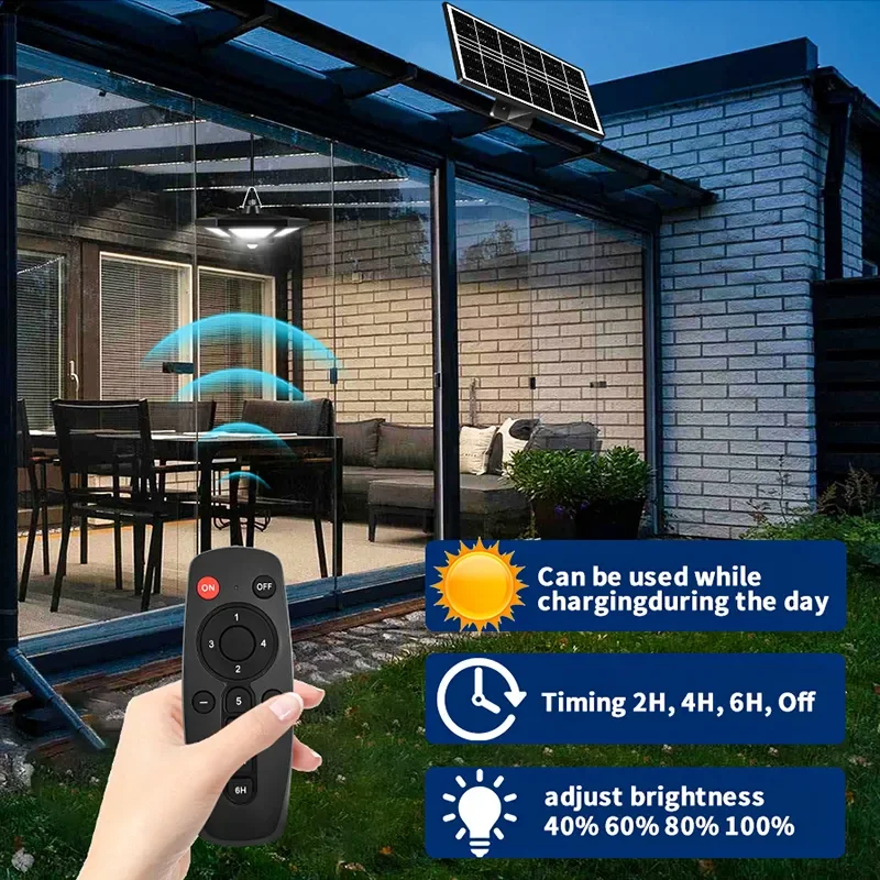 Coleção AliExpress Pingente solar para garagem de celeiro Gazebo, Lâmpada solar com controle remoto, Shed interior e exterior, 180 LED, 1000LM