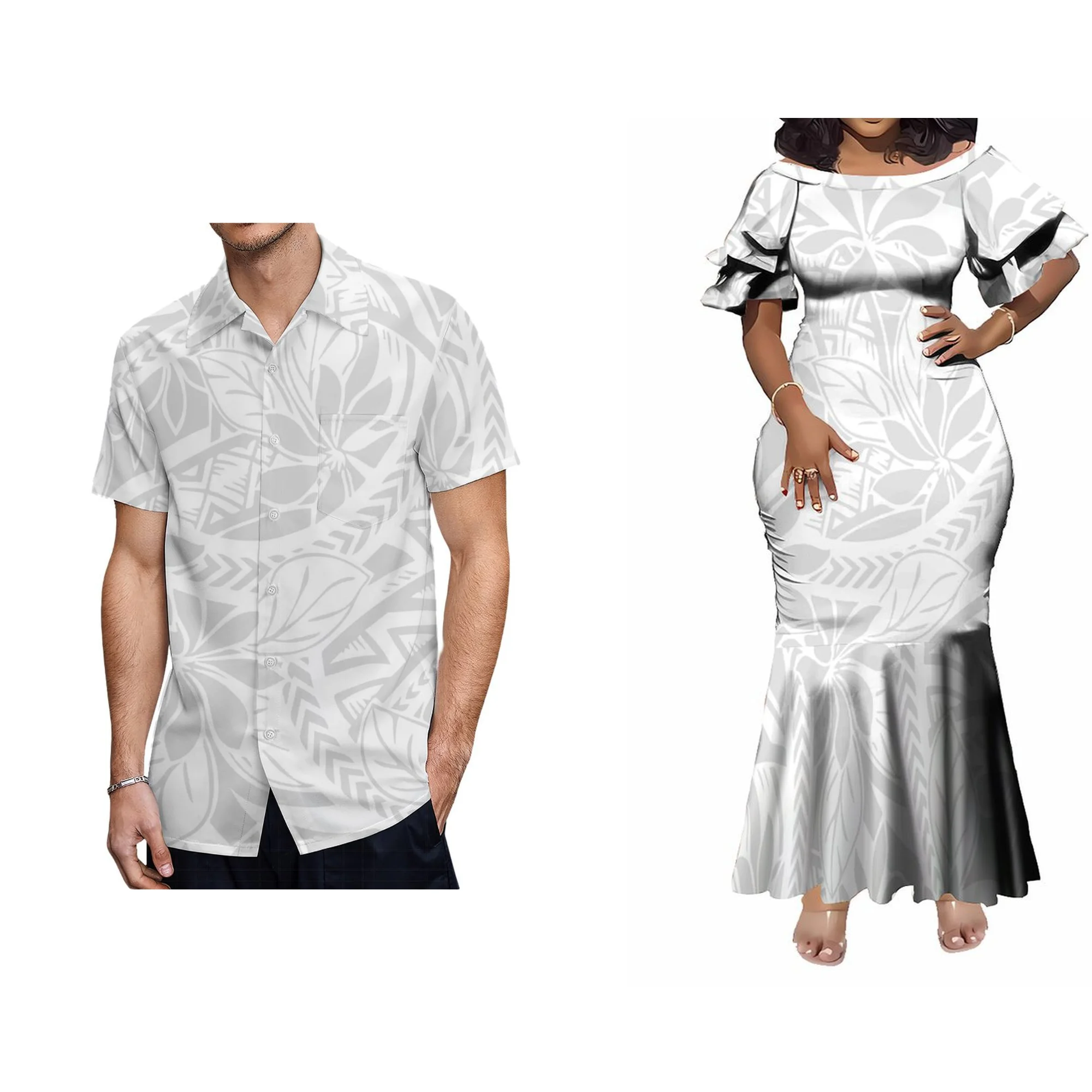 New Pacific Island Design Dresses Women Lady Elegant Petal Sleeve Maxi Mermaid Dress Custom Plus Size Fishtail Evening Dress