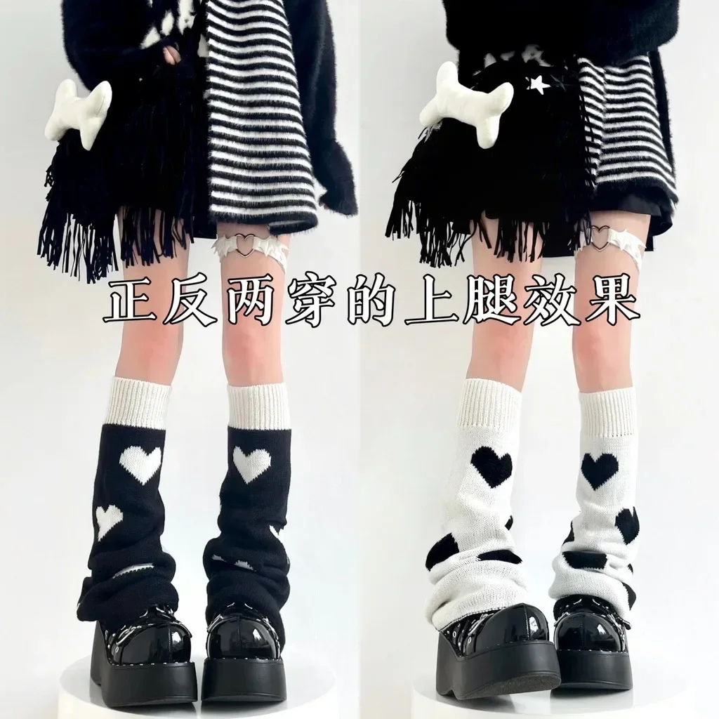 Y2K Punk Knitted Leg Warmers Star Gothic Cross Harajuku Women Heart Two Side Wear Loose Fit Leg Covers Sock JK Thigh High Lolita