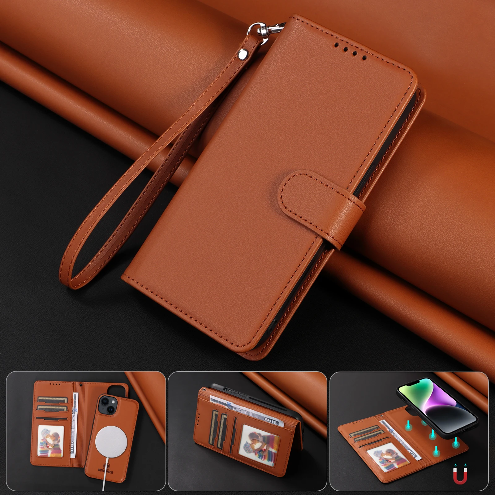 2 in 1 Magnetic Cards Solt Wallet Leather Case For Xiaomi Redmi Note 13 Pro Plus 12 13C 13T C65 POCO X6 5G Stand Bag Strap Cover