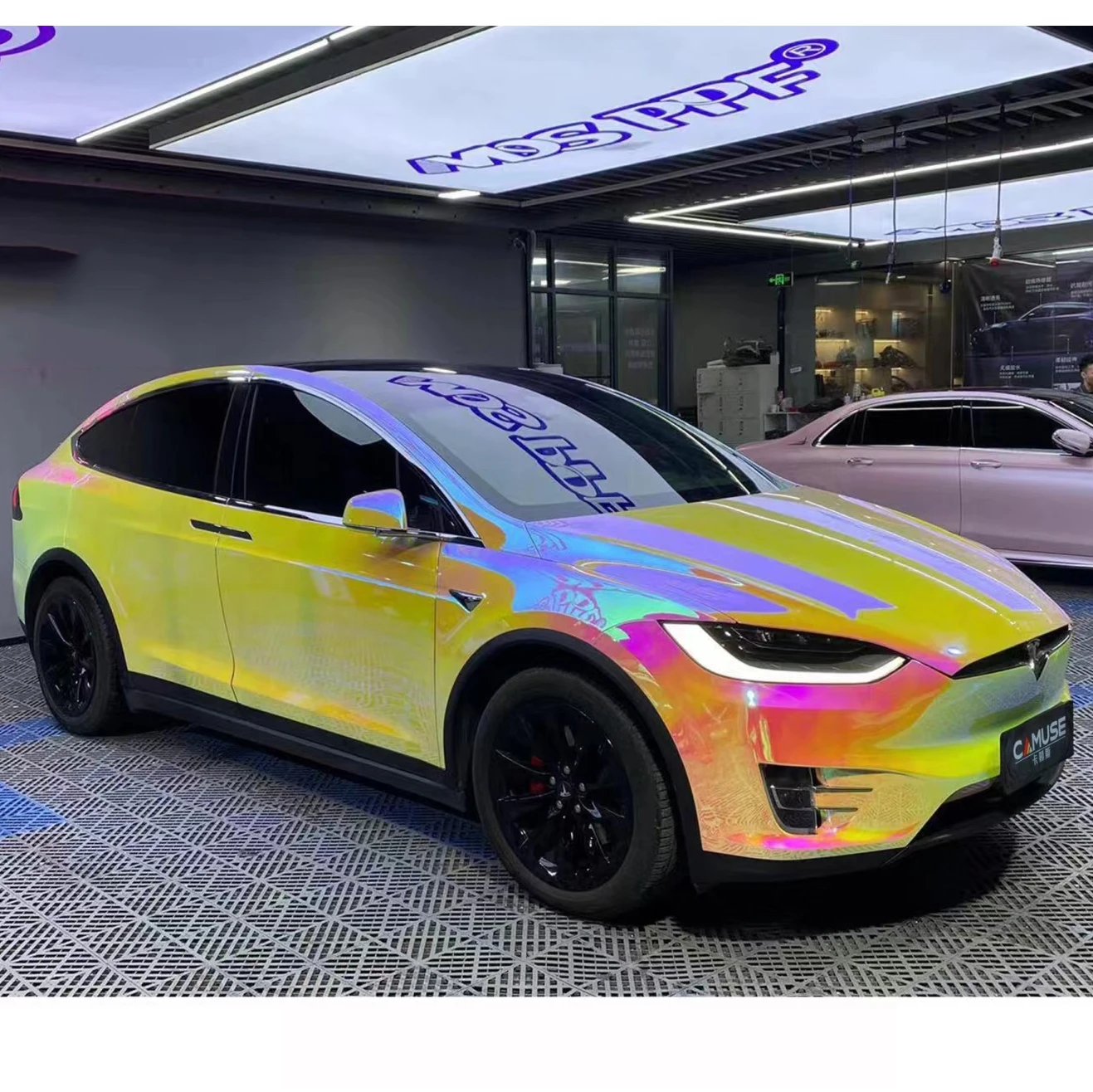 

4.4x56ft Car Wrap Film Metallic Rainbow Chrome Pink Vinyl DIY Car Wrap