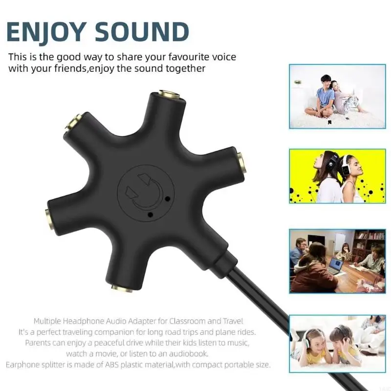 Y8AC 5 In 1 3.5mm Splitter Headphone Adapter 1 Male For 5 Female Cable Splitter 5 Way Port Headsets Extension