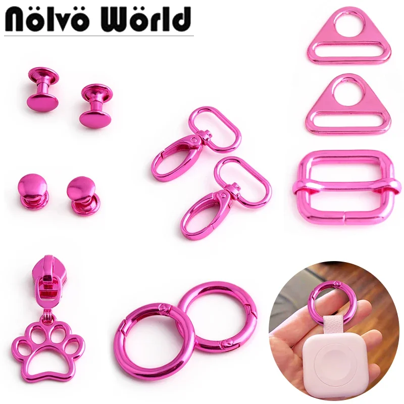 5/20/100PCS  Pink 1 Inch Zipper Puller O Ring D Ring For Key Ring Dog Chain Collar Bags Snap Hook Double Cap Rivets Accessories