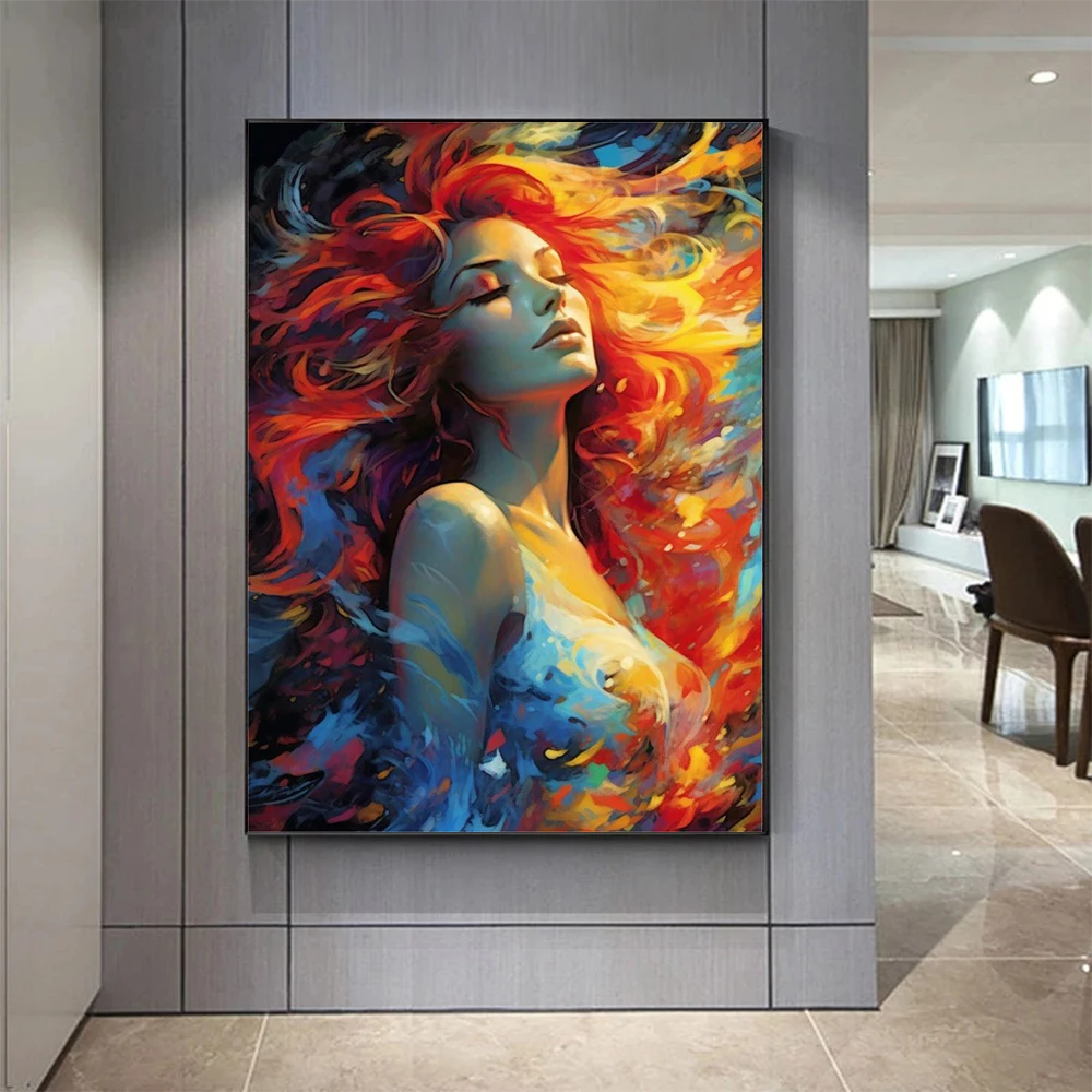 

Canvas Paintings Woman Closes Her Eyes Wall Art Painting for Living Room Decorative Poster Print Picture Modern Home Decor Gifts