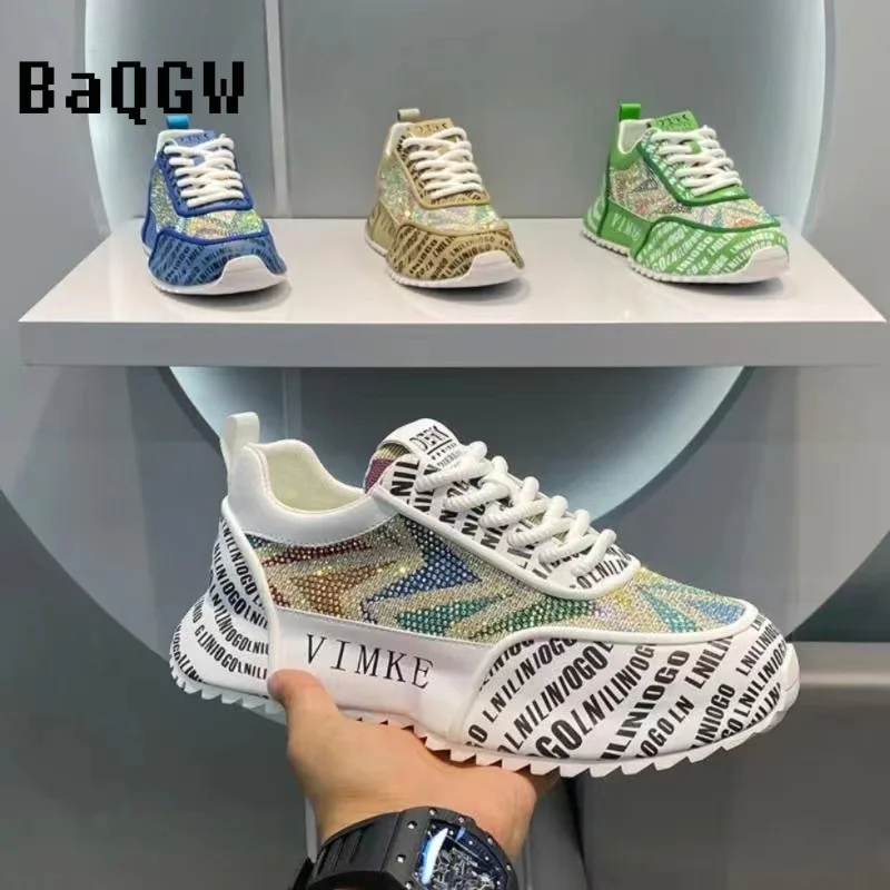 Men Women Designer Running Shoes Casual Color Block Diamond Patchwork Sparkly Original Breathable Luxury Chunky Sneakers