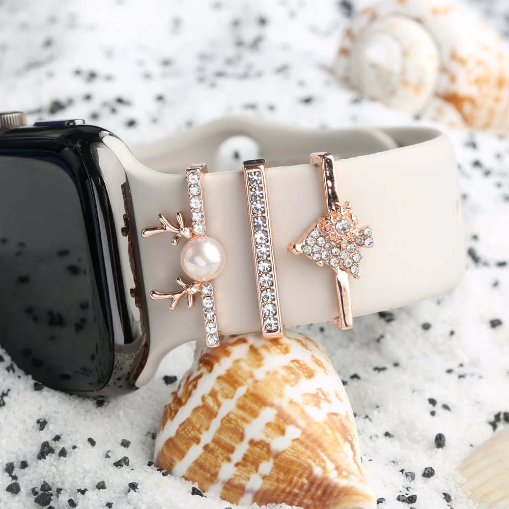 Metal Charms Watch Band Decoration Ring for Apple Watch Diamond Ornament for Iwatch Bracelet Silicone Strap Jewelry Accessories