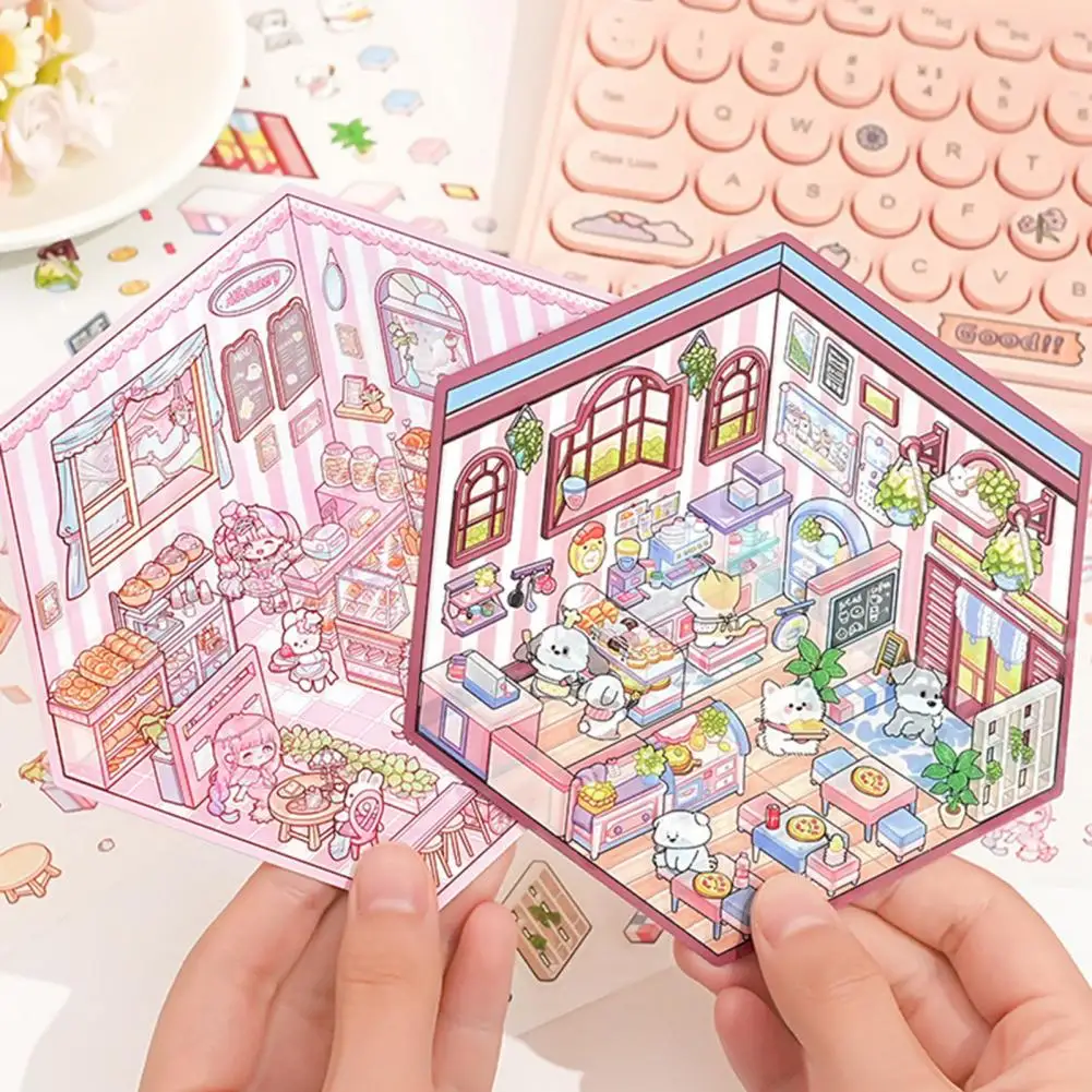 125*140mm DIY Project 3D House Stickers Adults Kids Cartoon Sticker Stress Relief Miniature Scene Decals Korean Style Stickers
