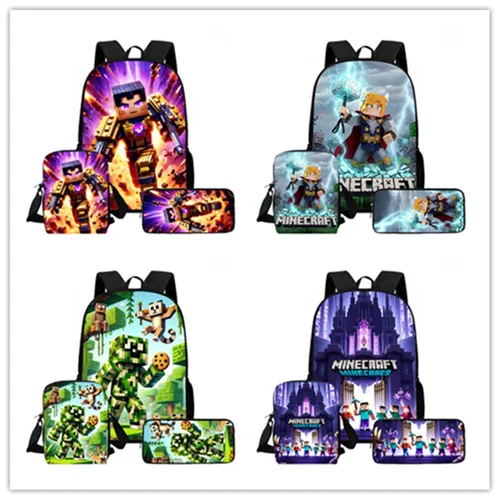 Mochila escolar para niños con dibujos animados Mmin-Eecr-aaft, con bolsos de hombro, bolsas de lápices para guardería, bolsas ligeras para niños