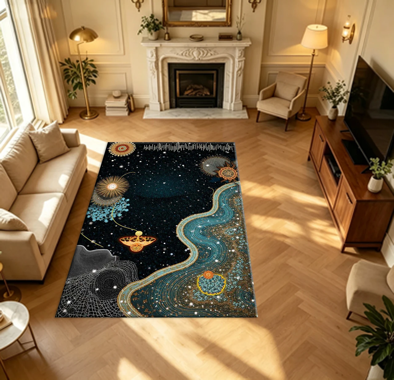 Cosmic Galaxy Surreal Abstract Art Carpet Flooring Dark Starry Sky Mysterious Fantasy Style Household Indoor Decor Area Rug