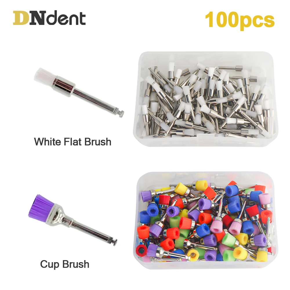 

100 шт./пакет, зубная профилактическая щетка, щетки для полировки зубов, винтовой тип, щетка с нейлоновой щетиной для удаления пятен и полировки