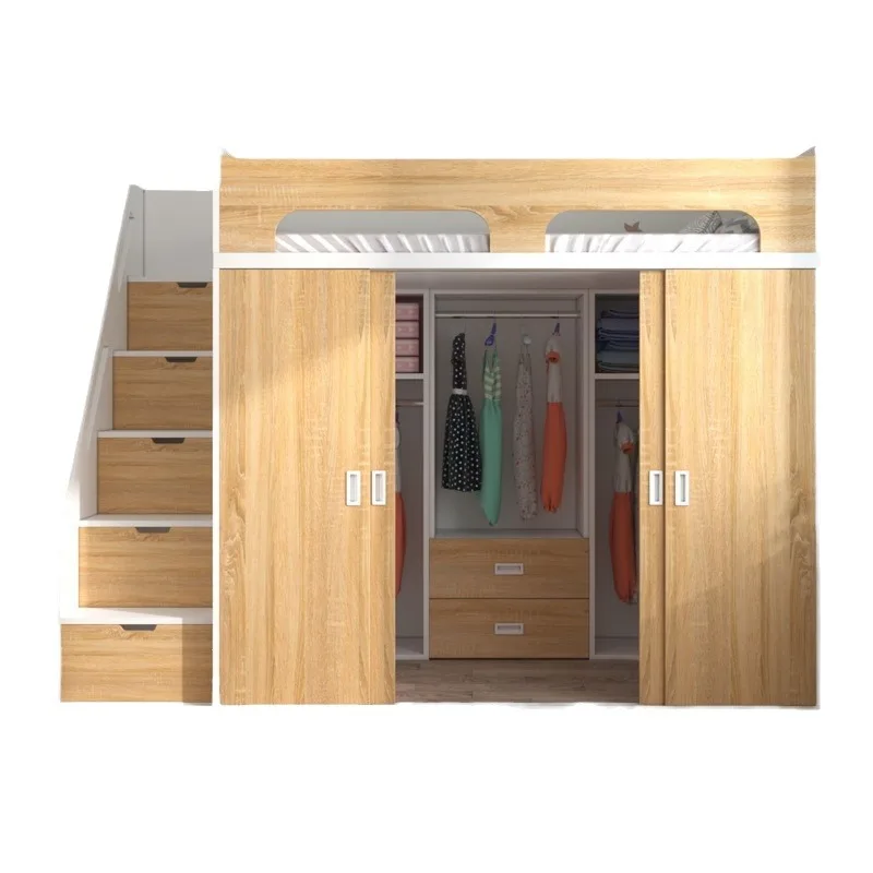 Solid wood bed and lower cabinet multi-functional combination bed cloakroom wardrobe bed integrated small apartment children's h