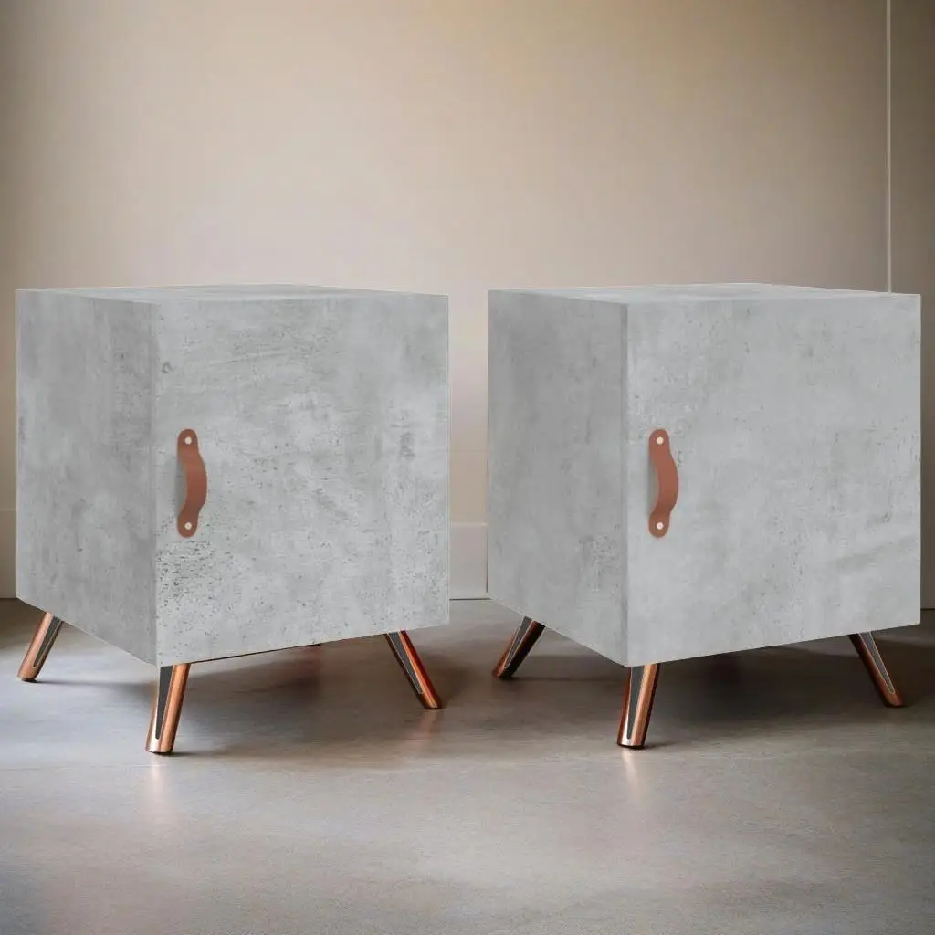 Set of 2 Concrete Grey Bedside Cabinets - 40x40x50 cm, Engineered Wood Quality Furniture