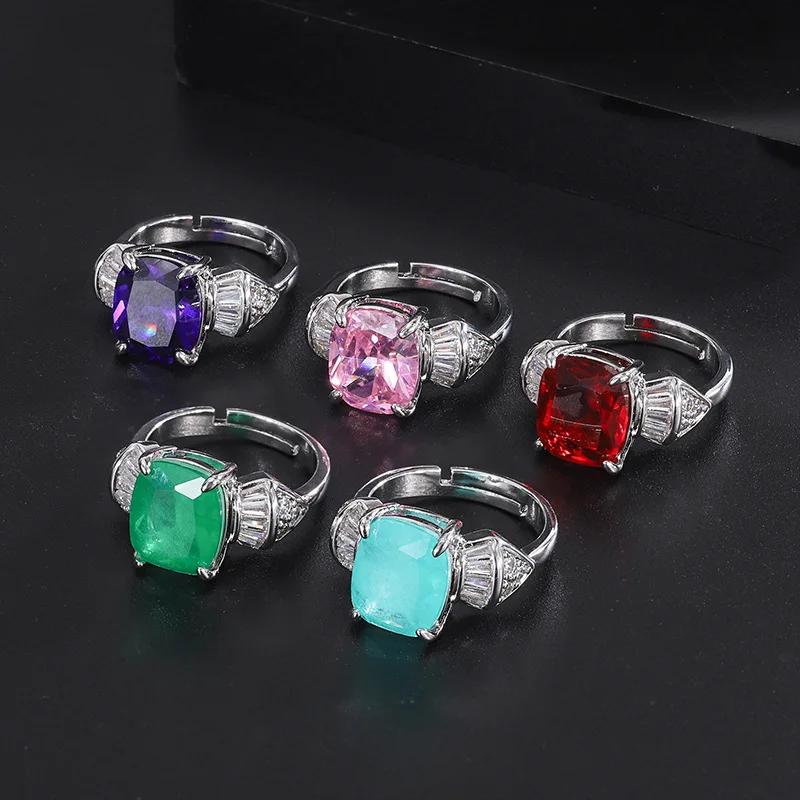 

Charms Paraiba Emerald Gemstone Open Adjustable Rings 2022 Trend Vintage Pink Jewelry for Women Wedding Anniversary Friend Gift