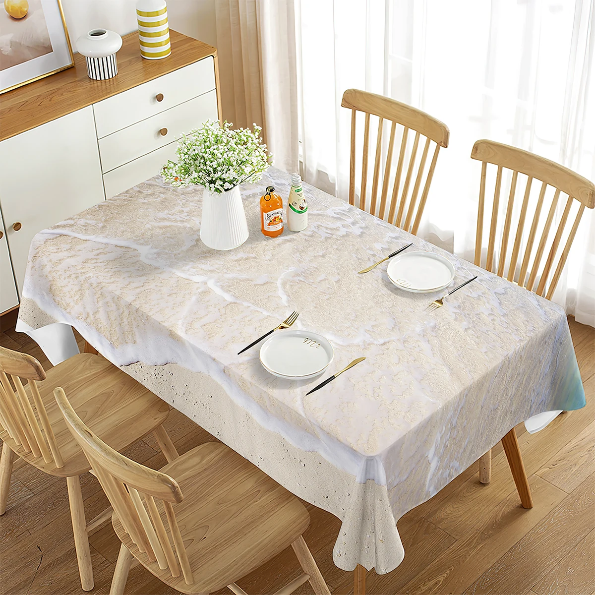 

Sand Beach Pattern Tablecloth Summer Sea Style Rectangular Tablecloth Dining Room Banquette Kitchen Outdoor Picnic Decoration