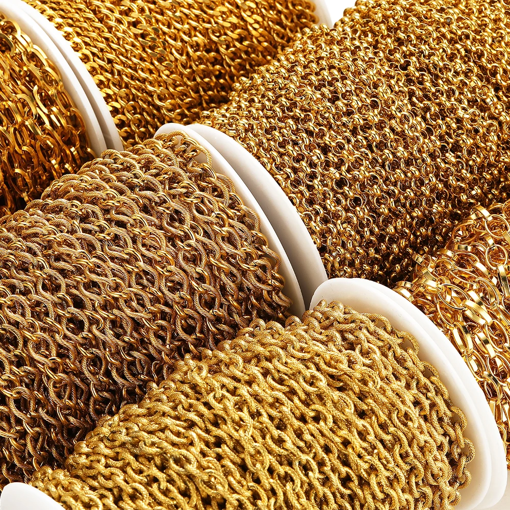 

1Meter/2Meters Stainless Steel Gold Color Cuban Chains Chunky Chains for DIY Jewelry Making Necklace Bracelet Crafts Accessories