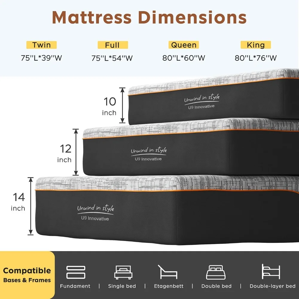 12 inch Queen Mattress Multi-Layer Memory Foam Mattress, Medium Firmness with Bamboo Charcoal & Green Tea Infusion, Customized