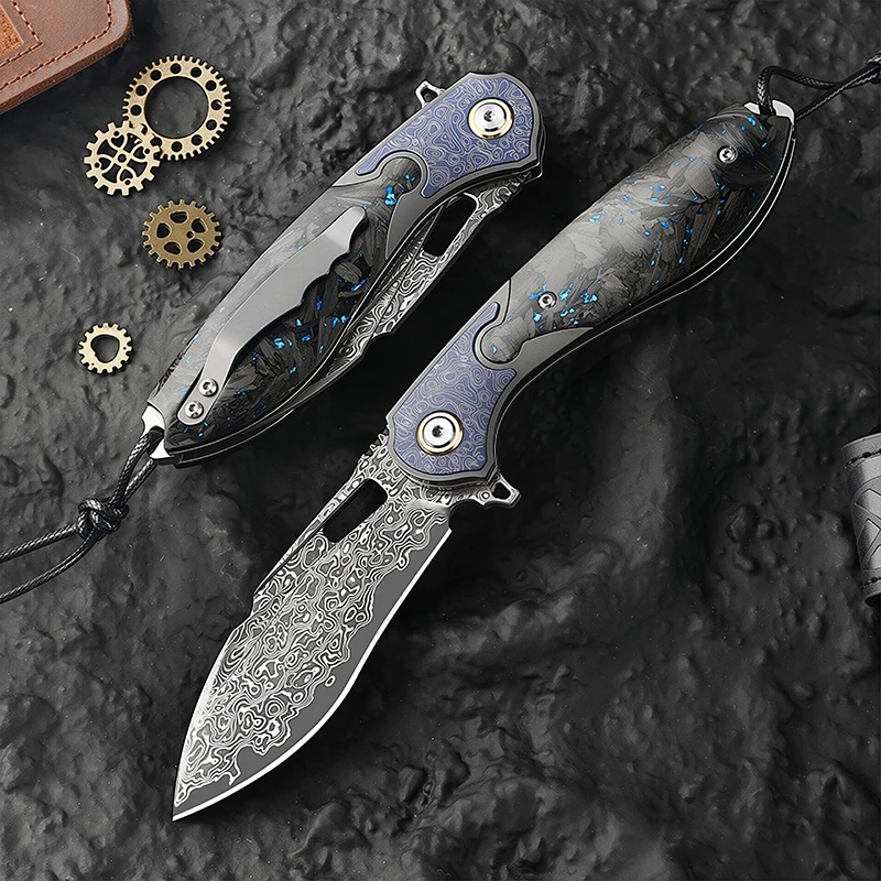 Handcrafted Damascus steel pocket knife, ideal for outdoor activities, camping, hiking, convenient EDC Tool folding knife