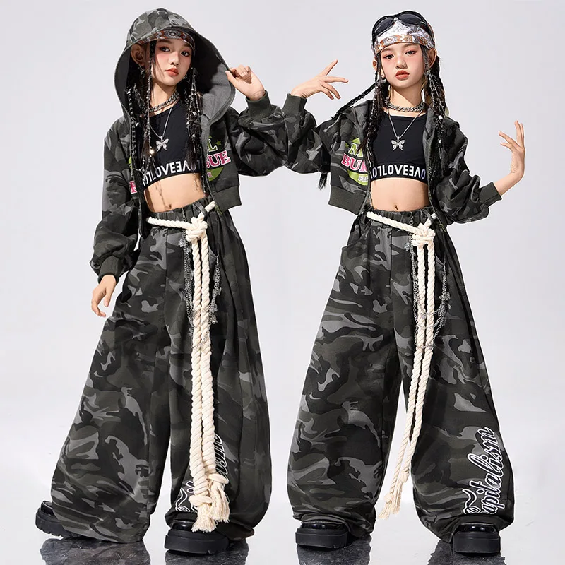 

Camouflage Jazz Outfit Girls Hip Hop Show Clothes Street Dance Performance Clothing Children Crop Top Urban Dance Pants AMY3018
