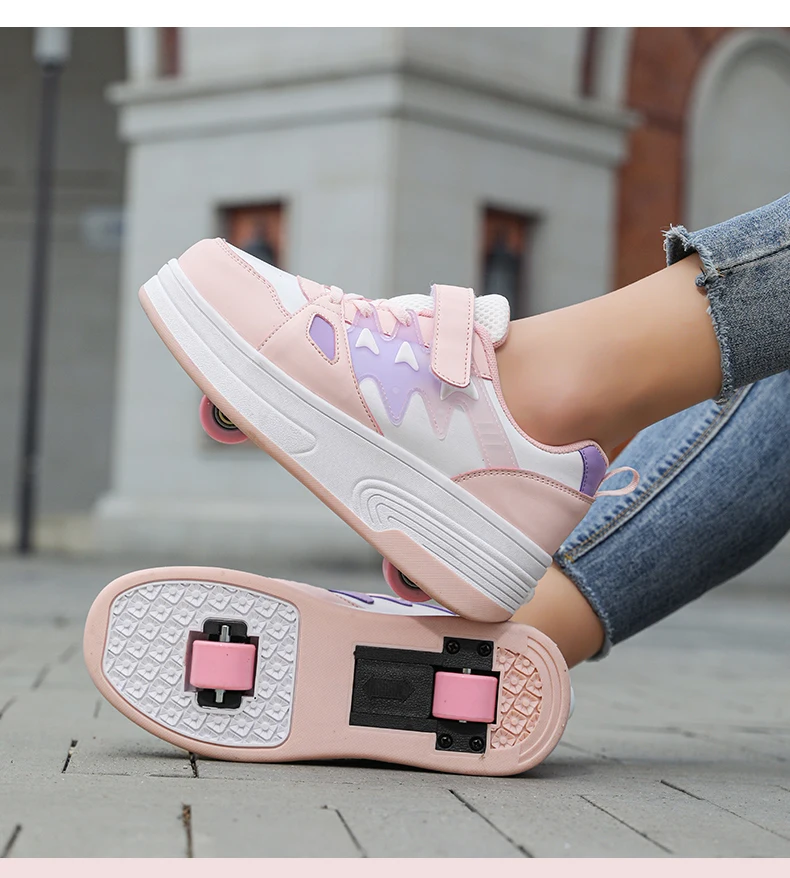 Kinder-Skateboard-Schuhe Geh- und Rollschuh-Kombination Komfortabel Verschleißfest Outdoor-Rollschuh-Sneakers für Mädchen und Jungen 4 Räder – Detail 18