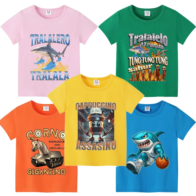 

Italian Brainrot Baby Colorful Shirt Summer Short Sleeve Cotton T-Shirt Boy Cute Clothes Kid Anime Top Cartoon Digital Tees Gift