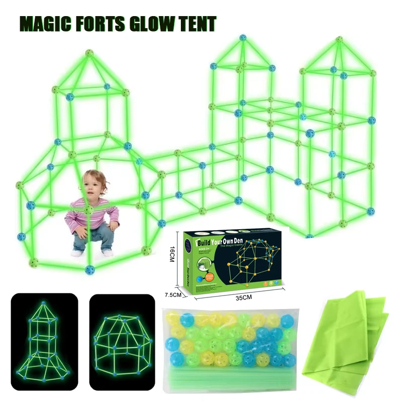 เด็ก Fort Building ชุดชุดเรืองแสงใน Dark สร้าง Fort STEM การศึกษาในร่ม/กลางแจ้งของเล่นก่อสร้างของขวัญ DIY ของเล่นเด็ก