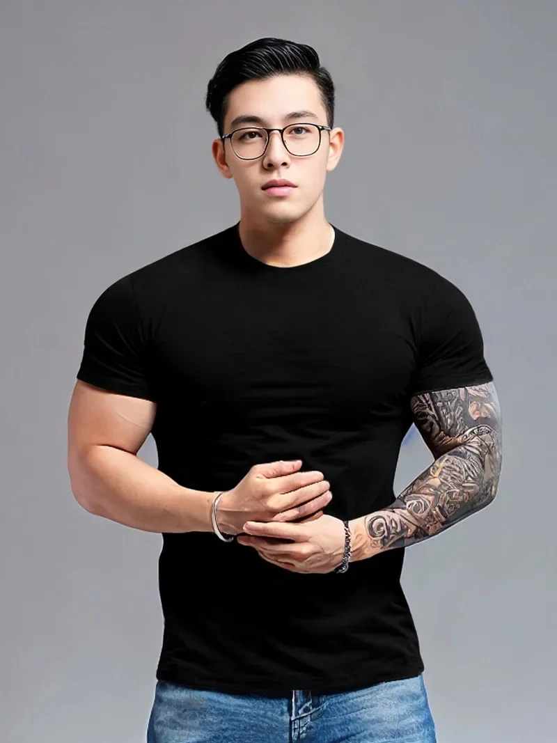 Men\'s Summer Gym Fitness Compression T-Shirt Casual Clothing Skinny Slim Stretch Short Sleeve Tee Male Bodybuilding Sweatshirt