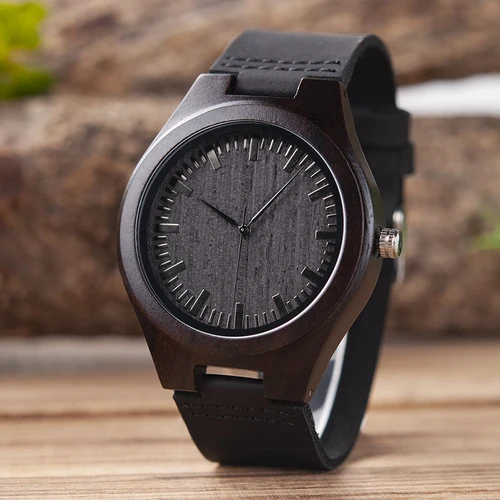 Imagen 2 del producto BOBO BIRD relojes de madera para hombre y mujer, pulsera de cuarzo con correa de cuero, soporte OEM personalizado, envío directo