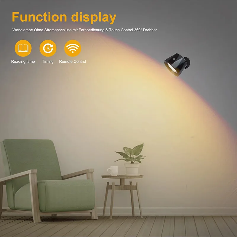 Led Wall Lamp Touch Control Remote 360 Rotatable USB Recharge Wireless Portable Night Light For Bedroom Reading Lamp