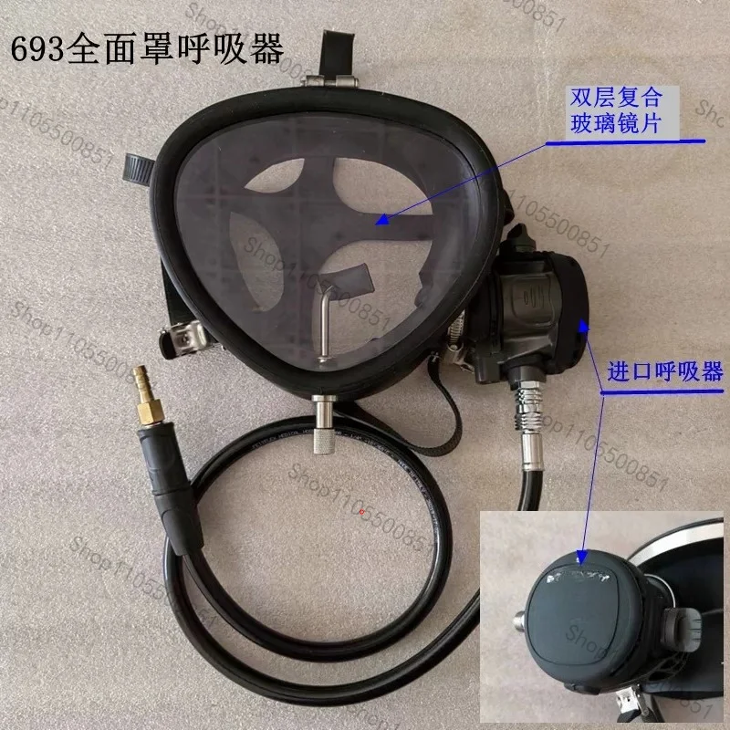 693 Diving Full Face Mask Underwater Breathing Apparatus, Dry Scuba Equipment Full Set of Goggles Mirror
