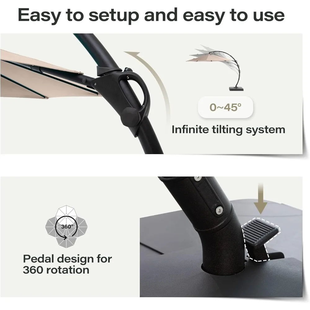 مظلة فناء معلقة أنيقة بطول 11 قدم مع قاعدة متضمنة - مظلة LAUSAINT HOME الفاخرة