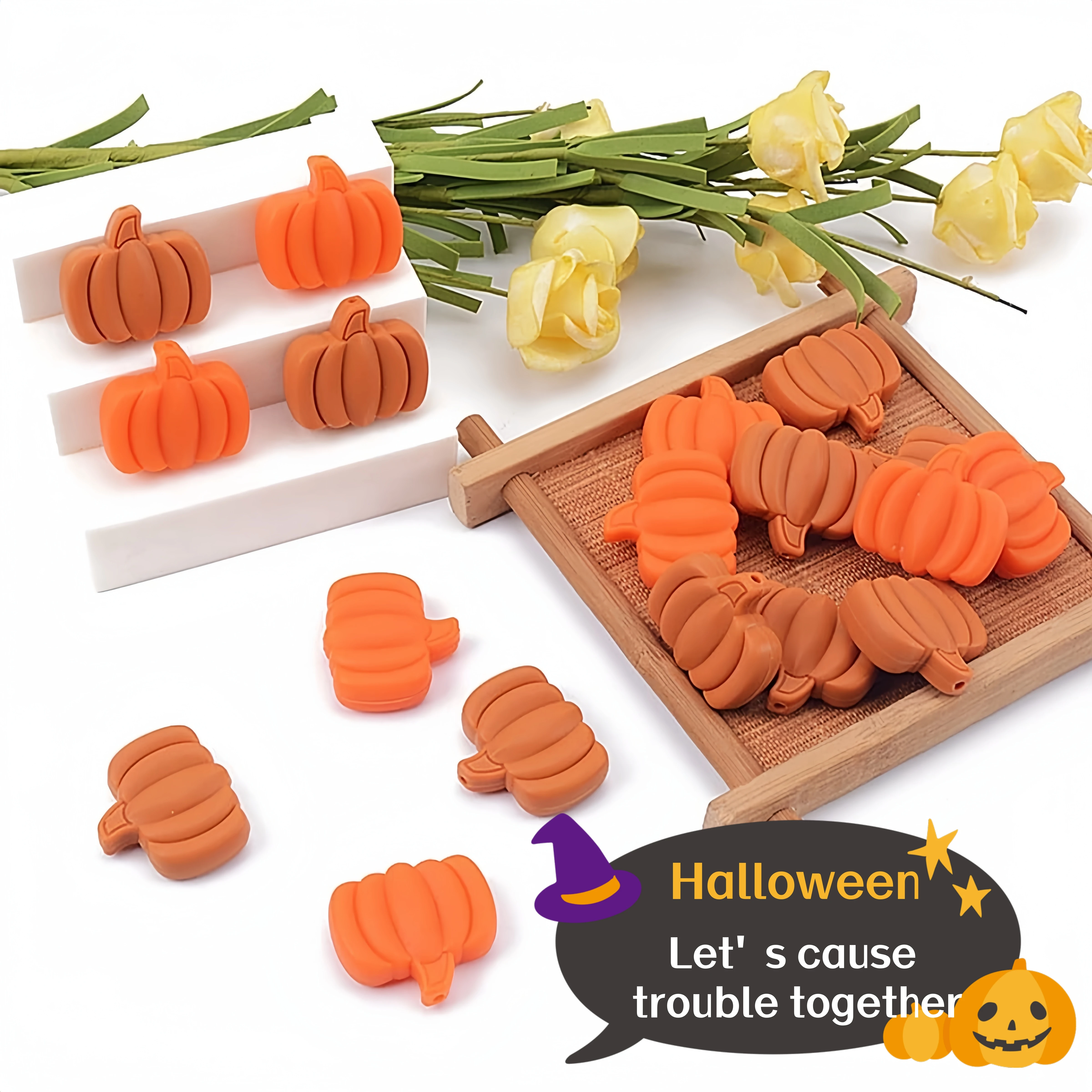 5/10Pcs Pumpkin Beads,Shaped Halloween Crafts Beads,Lovely Flat Beads,Loose Large Hole Spacer Beads,For Jewelry Making DIY Bangle Necklace