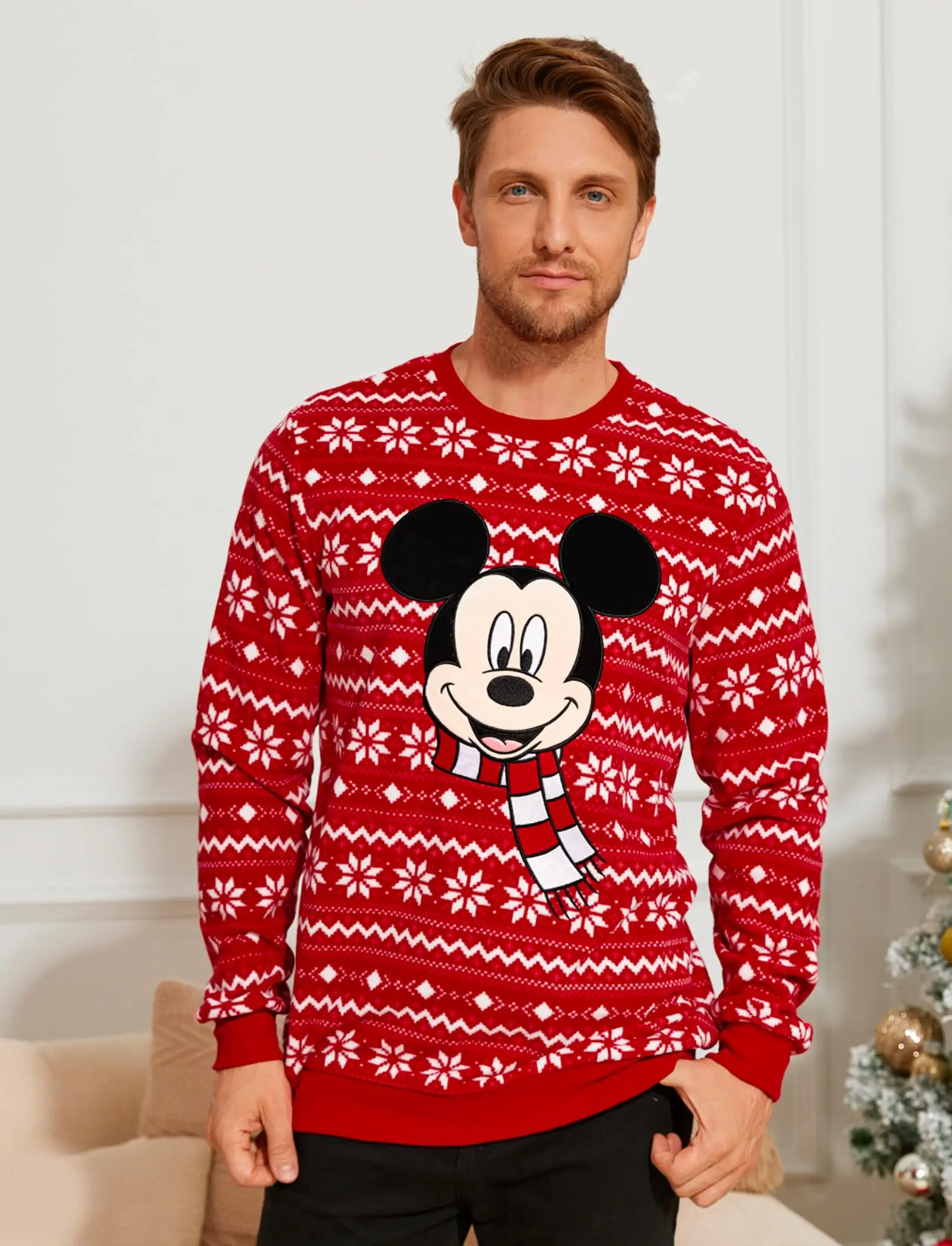 سترة ديزني أوزن-البلوز ميكي طباعة لانجارم شتاء Weihnachten ماما بابا كيندر لوكار باسفورم روت ملابس عائلية متطابقة #2