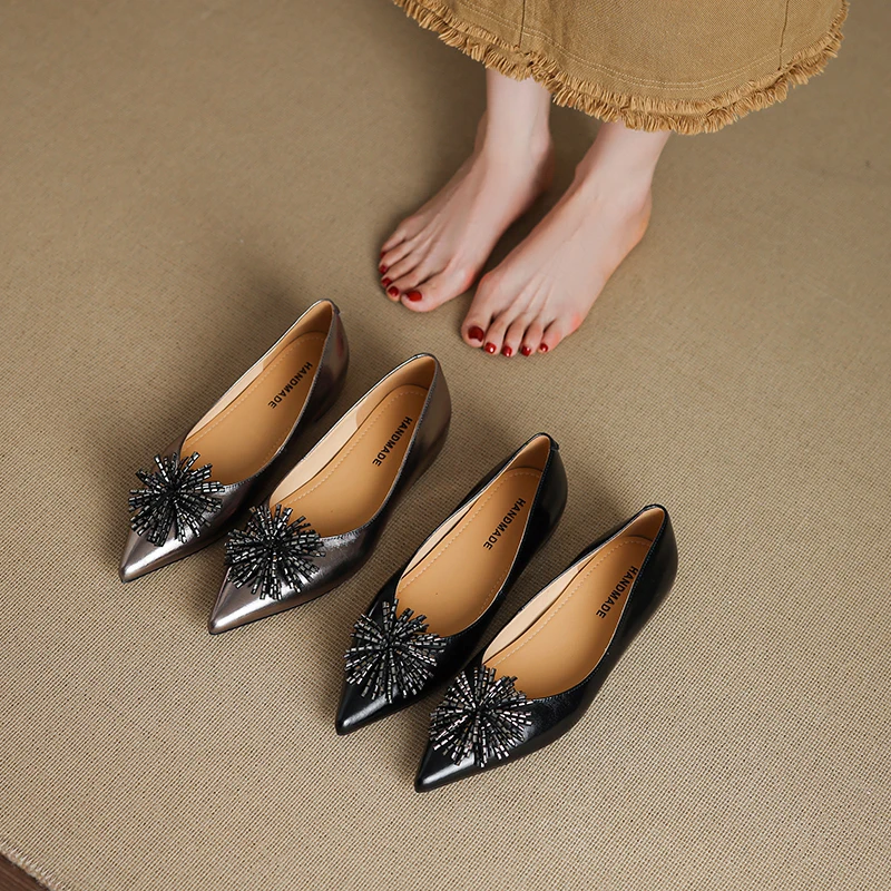 2026 new spring autumn women pumps natural leather 22-25.5cm cowhide+pigskin+cowhide pointed toe flower women shoes fashion