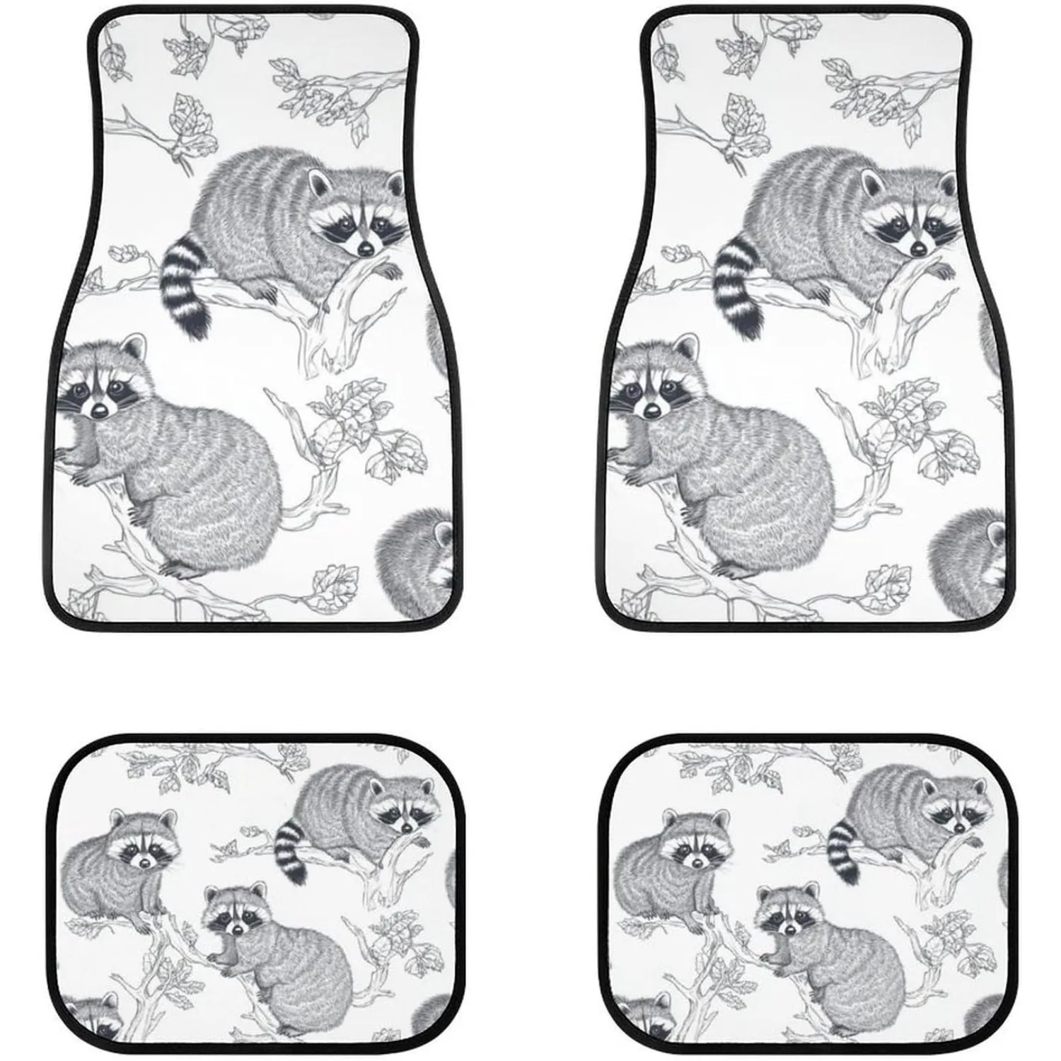 4pcs Funny Raccoons Car Floor Mats Compatible For SUV, Van, Sedan, - All-Weather Fit Cute Front & Rear Liners, Carpet Accessorie