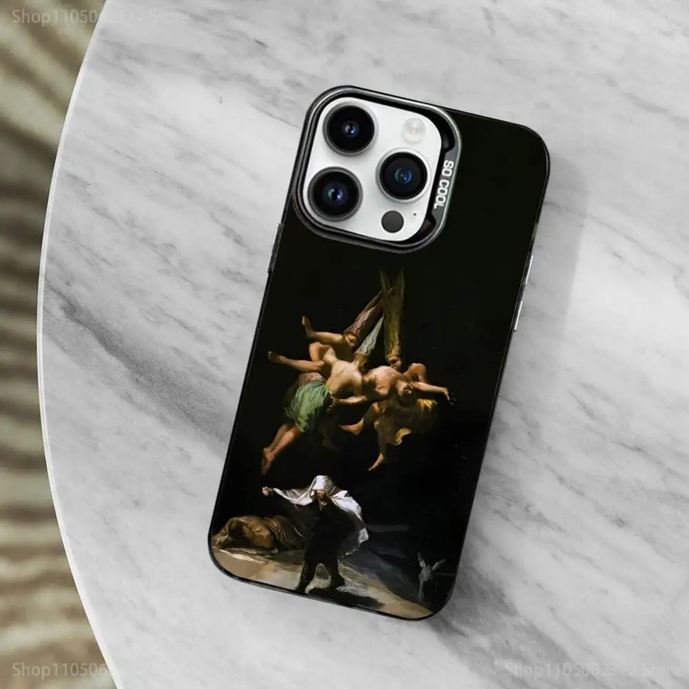 حافظة هاتف Art F-Francisco G-Goya لهاتف iPhone 11,12,13,16,14,15, Mini, Pro,XS,MAX غطاء أسود غير لامع مقاوم للصدمات