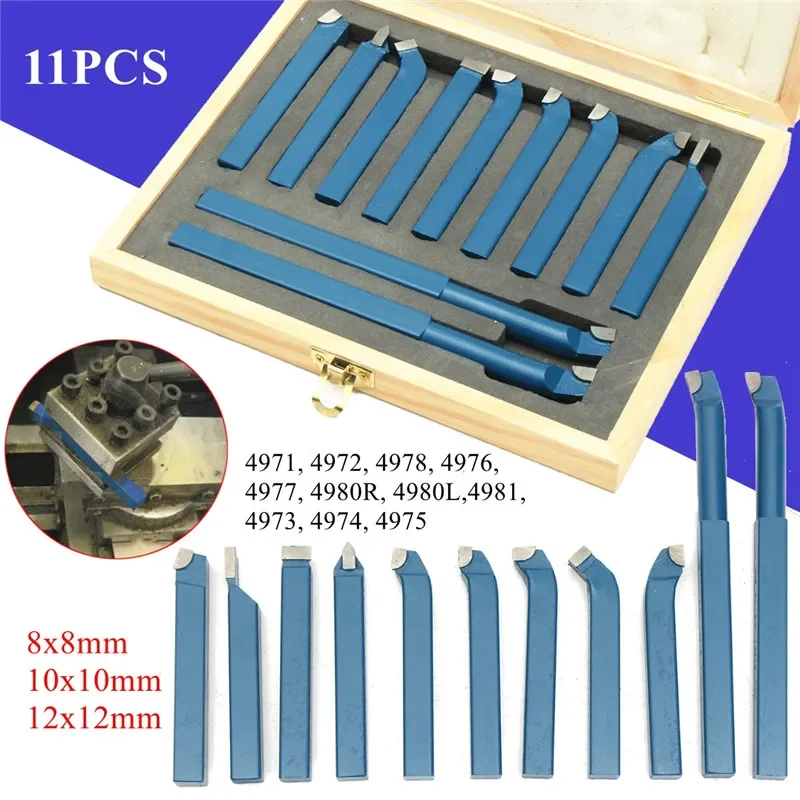 11Pcs/Set P30 8/10/12mm Carbide Tip Cutting Turning Boring Bit Mini Metal Lathe Tool Set Carbide For Metal Working Lathe Thread